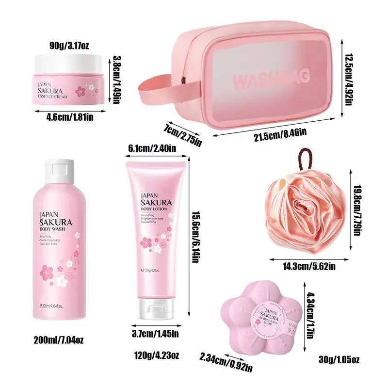 Cherry Bath Set Bath Travel Washing Set Body Moisturizing Includes Scrub Shower Gel Salt Puff Body lotion