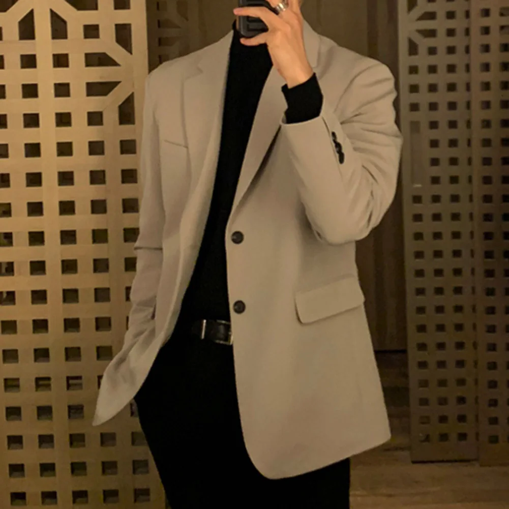 Mens Korean Casual Loose Solid Color Blazer Business Jackets Fashion Slim Fit Wedding Groom Streetwear Social Dress