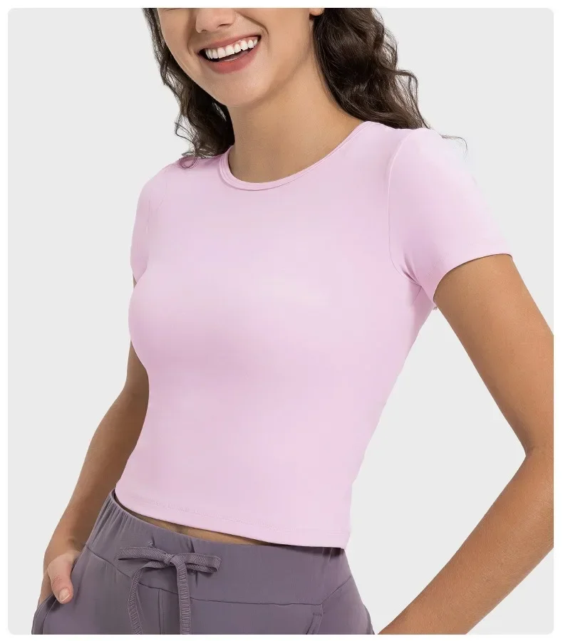 Lemon Women Naked Personality Hollow Back Yoga Suit Round Neck Comfortable Breathable Sport Short Sleeve Shirt Running T-shirt