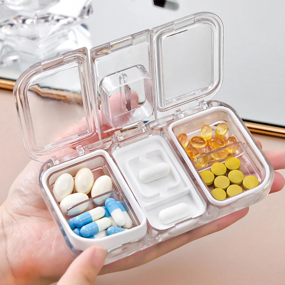 plastic storage bins Portable Pill Box with Pill Cutter Sub-box First-aid Travel One-week Sub-divided Small Medicine Box Sealed Moisture-proof Storage Boxes & Bins