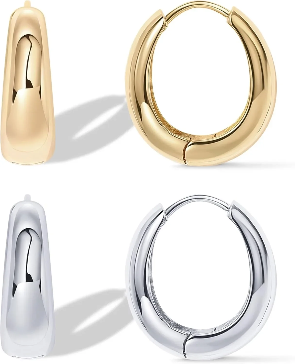 Kleine, klobige Creolen aus 14 Karat vergoldetem Sterlingsilber | Dicke, leichte Gold-Creolen für Damen im Retro-Stil
