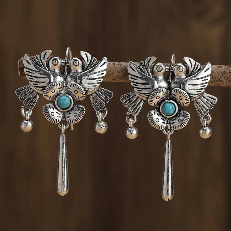 

Vintage Zinc alloy Geometric Drop Earrings Boho Vintage Jewelry Carving Hollow Gypsy Tribal Heart Ear for Women