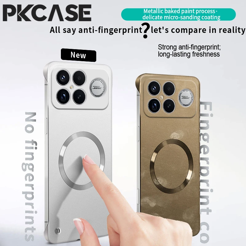 Magnetic Frameless Shockproof Metal Case with Wireless Charging Cover