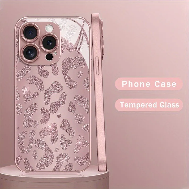 Chic Pink Leopard Print Tempered Glass Phone Case