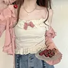 Kawaii Candy Color Crop Top Women Japanese Lolita Sweet Tank Boe Ruffle Short Tee Shirt All Match Cute s 2025