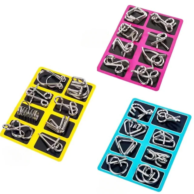 8Pcs/Set Metal Montessori Puzzle Wire IQ Mind Brain Teaser Puzzles Children Adults Interactive Game Reliever Educational Toys 2