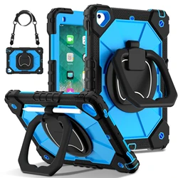 Rugged 360° Rotating Tablet Case with Stand and Shoulder Strap - iPad 9.7 (2018) 6th (Black blue)