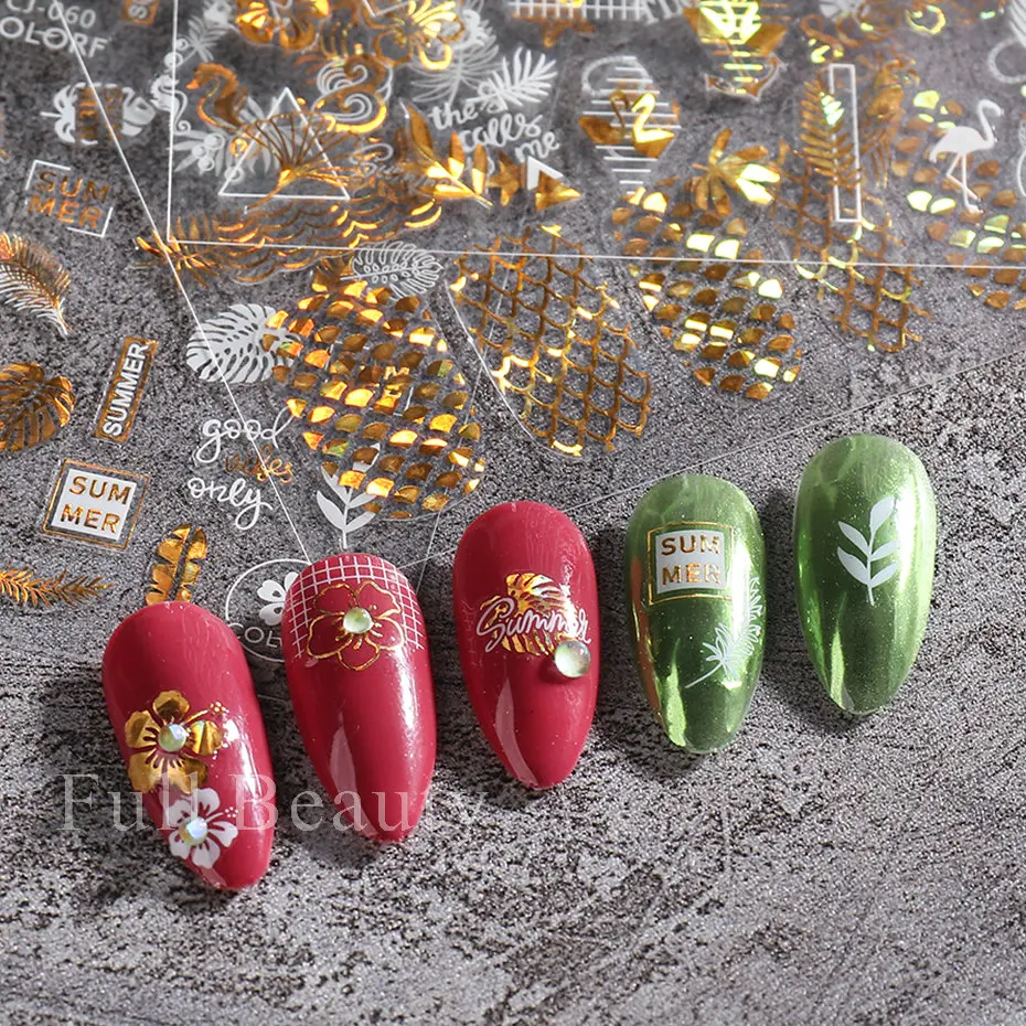 Stickers Ongles 3D Palmier - Décalcomanies Nail Art - Lot CB-047 - Argenté - Pour Manucure/Pédicure