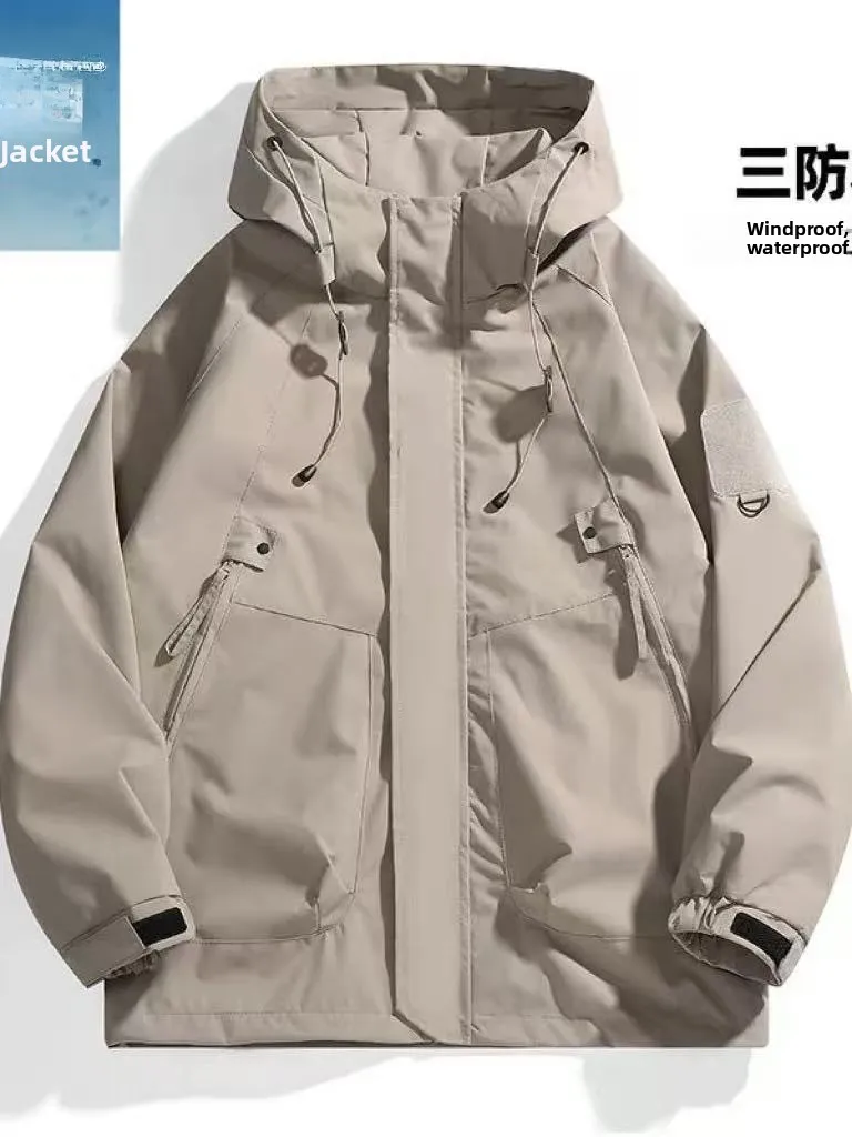 Outdoor Men's Jacket 2025 Spring Autumn New Style Loose Workwear Windproof Waterproof Coat Couple Outerwear Polyester Elastic... - 4