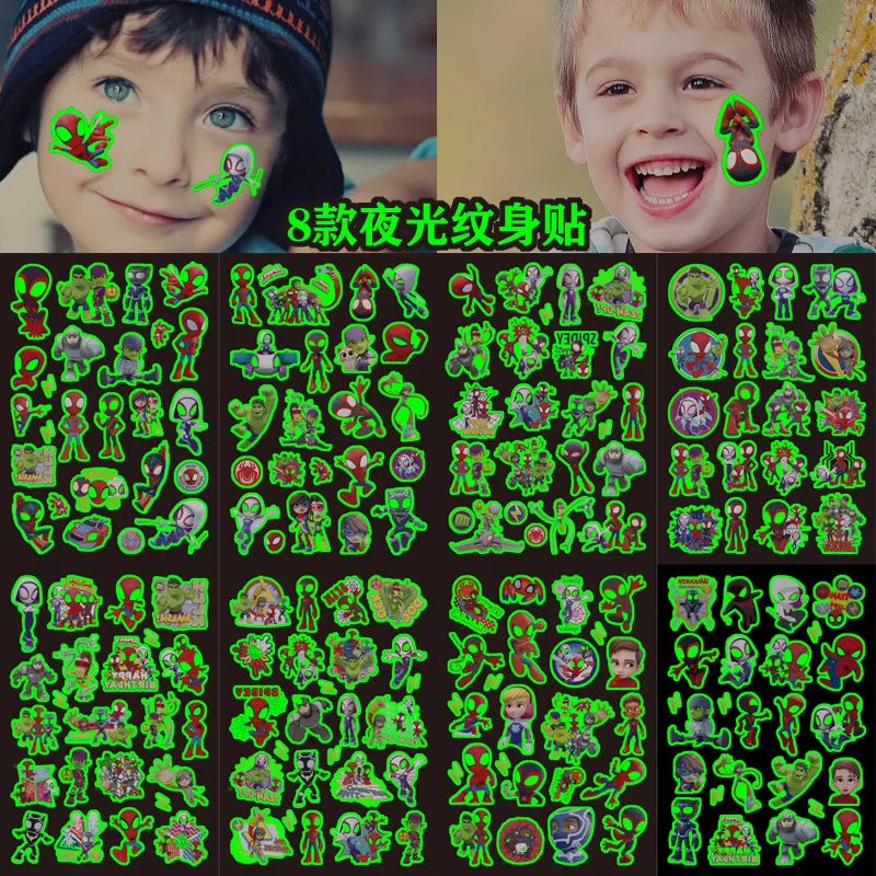 Disney Luminous Spidey And His Amazing Friends Children Cartoon Temporary Tattoo Sticker Boys Cartoon Toys Waterproof Kids Gift