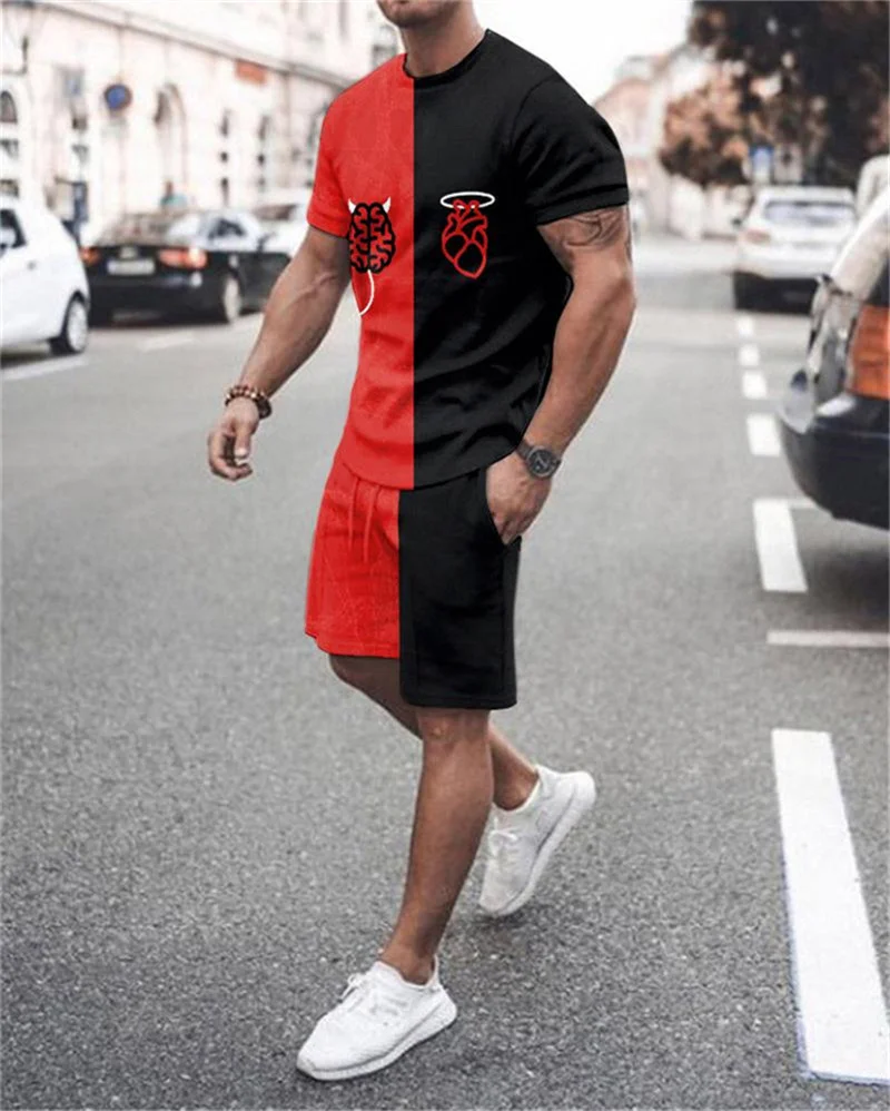 New 2022 Summer  Men's T-shirt Set Casual Simple  Short Sleeve + Shorts Fashion Trend 3D Printing 2 Piece Set