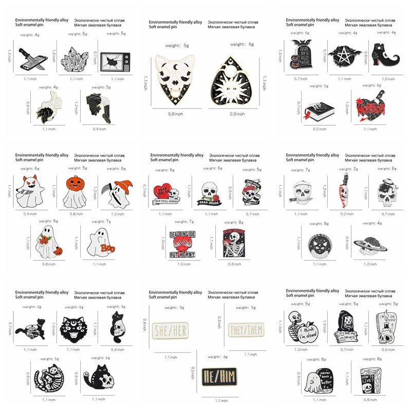 3-5 sztuk/zestaw Retro Punk emalia Pin niestandardowe czarno-białe gotyckie szkielet broszka Halloween odznaka Lapel biżuteria dla najlepszego przyjaciela