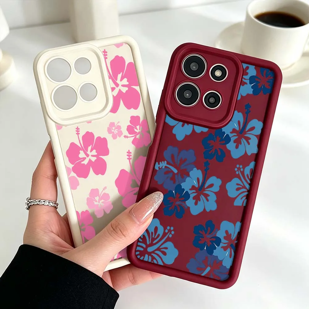 Blue Pink Hibiscus Phone Case with Fusion Eye Ladder Design