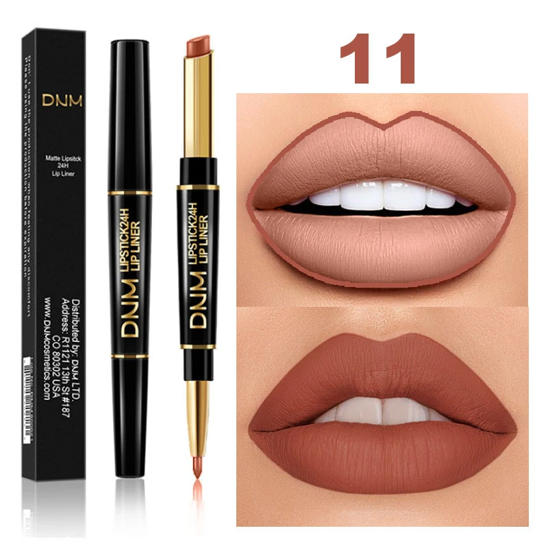 2 In 1 Matte Lipstick Pencil Double Head Lip Liner Pen Red Nude Long Lasting Waterproof Lady Charming Lip Pencil Makeup Tools