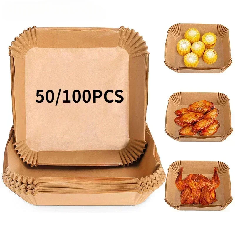 50/100PCS Air Fryer Disposable Paper Square Round Baking Paper Barbecue Plate NonStick Mat Kitchen Oven Oil Absorbing Tool