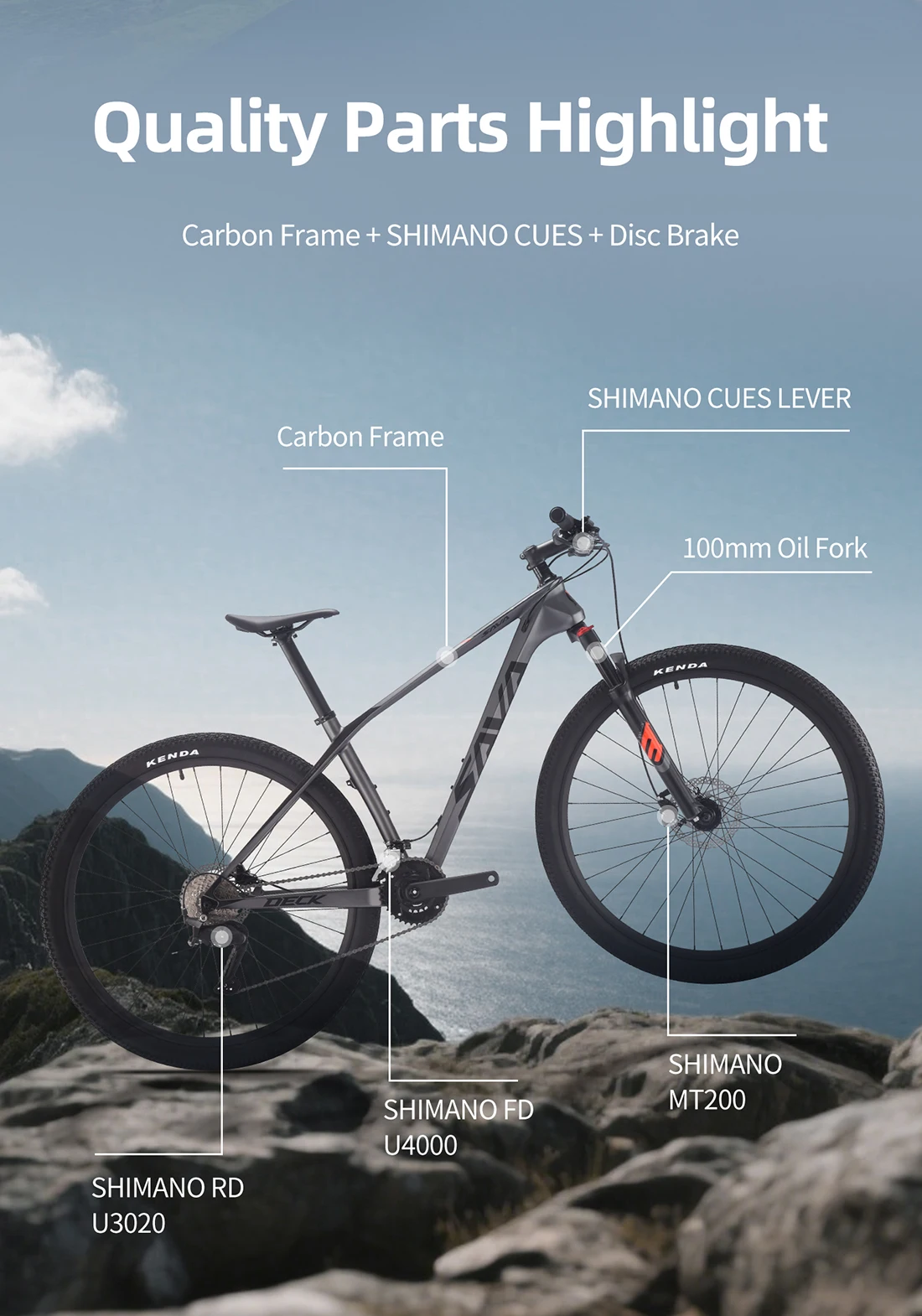 SAVA DECK2.0 Bicicleta de montaña con estructura de carbono de 29 pulgadas, bicicleta de montaña para adultos, 29 pulgadas, cuadro de carbono 15/17/19 con SHIMANO 18S