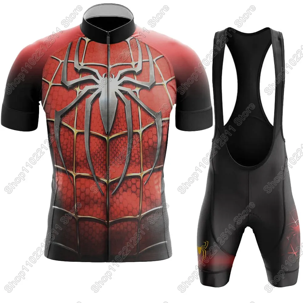 2025 Spiderful Cycling Jersey Set Summer Men Bicycle Clothing Road Bike Shirts Suit Bicycle Bib Shorts MTB Ropa Maillot 2