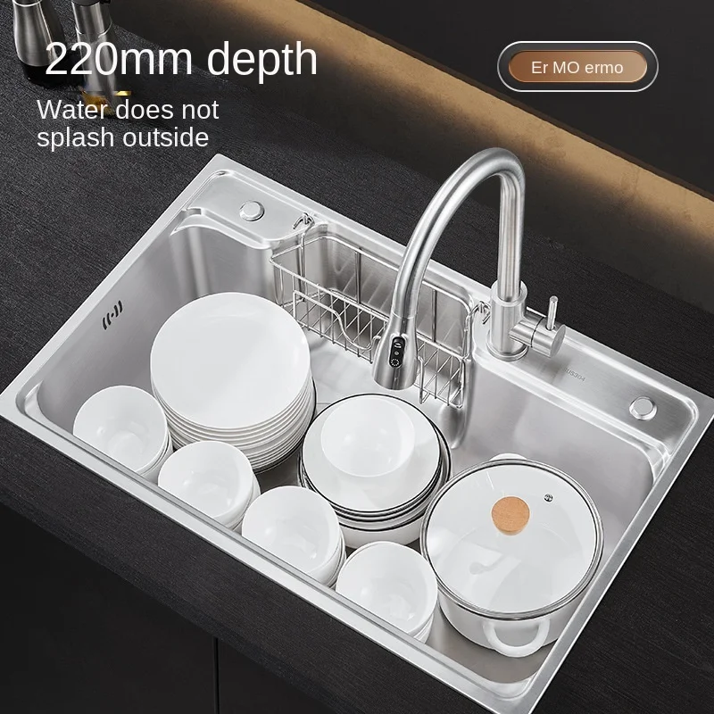 Lavabo plano 3D japonés para el hogar, accesorio de acero inoxidable nano 304, con ranura única grande, para Cocina