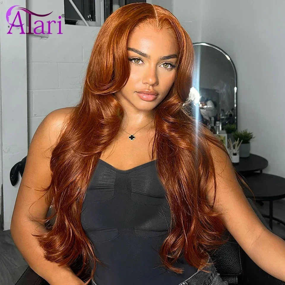 4x4 Lace Closure Body Wave Human Hair Wigs Ginger Brown Pre