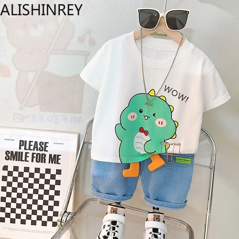 

ALISHINREY Boys Summer Clothes Sets Cartoon Animal 2023 New Style Fashion Children Suits Cotton Material Infant Costum