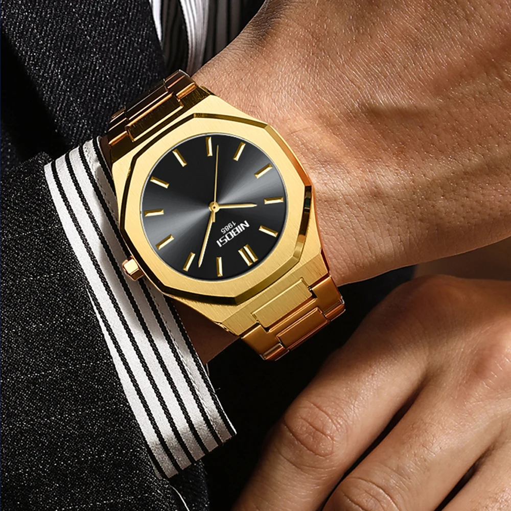 NIBOSI Business Mens Watches Top Brand Luxury Stainless Steel Gold Strap Waterproof Fashion Quartz Watch Men Relogio Masculino