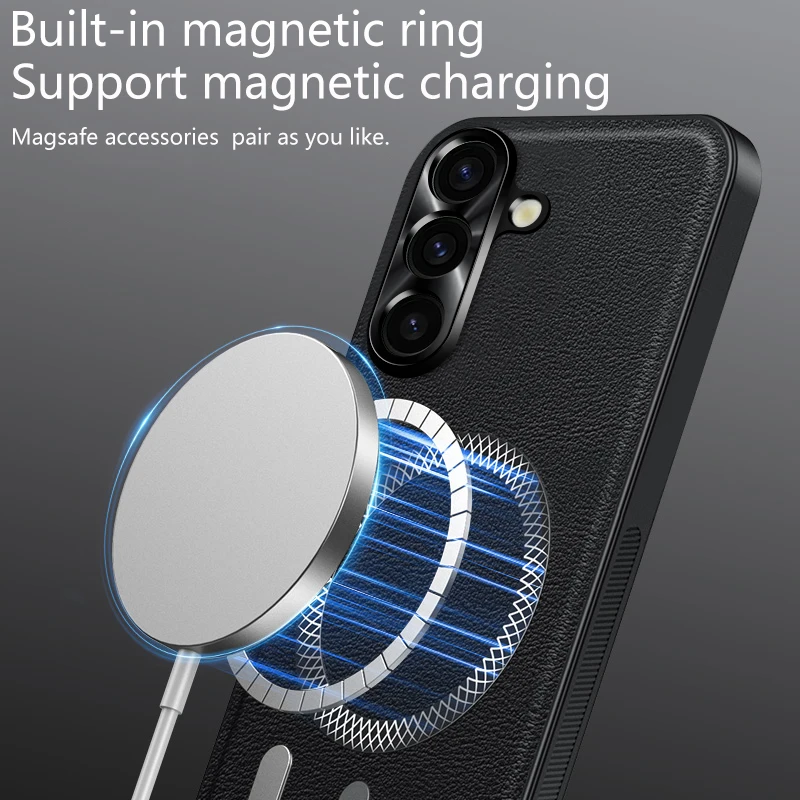 Luxury PU Leather Magsafe Case with Magnetic Ring Lens Protection and Shockproof Design