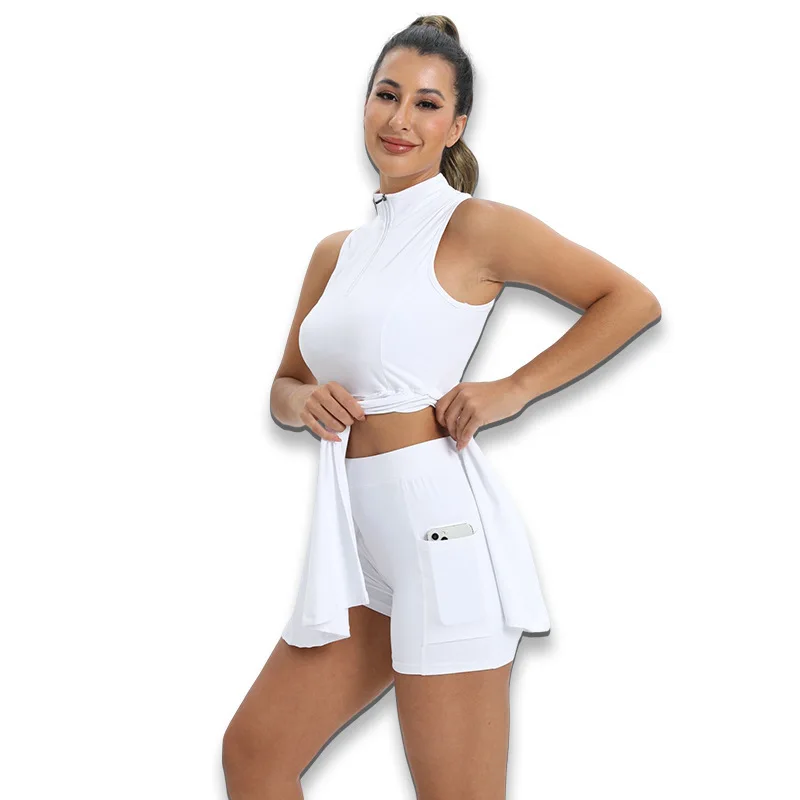 Golf Uniform, Built-in Shorts, Lapel Waist, Fitness Breathable Sleeveless Sports Training Uniform, Tennis Sports Dress