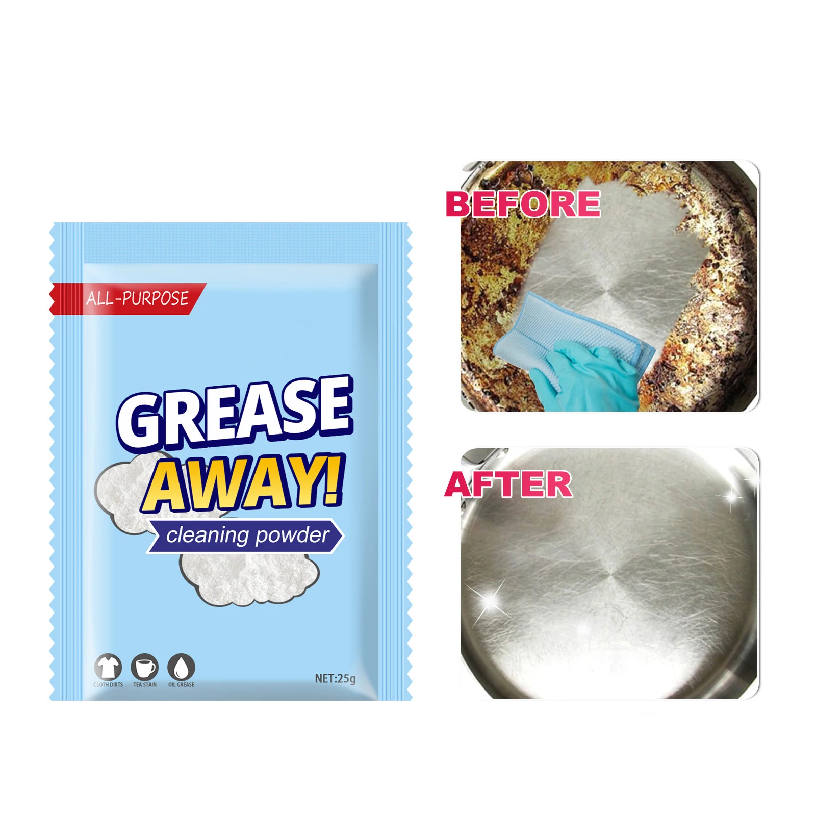 GreaseAwayPowderCleanerStainlessSteelCleanerPowerfulDirtStain