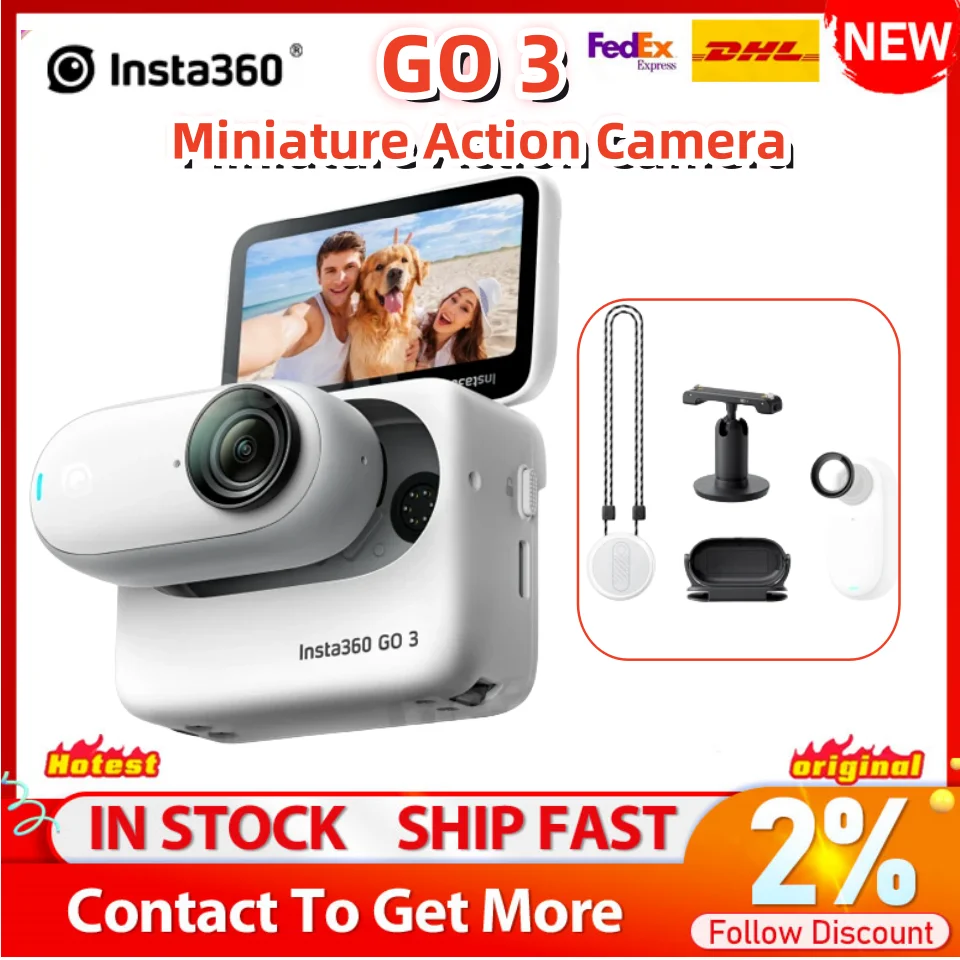 액션 포드가 있는 미니어처 액션 카메라, Insta360 GO 3 용, 최대 2.7K 비디오 및 사진, 32GB, 64GB, 128GB 방수