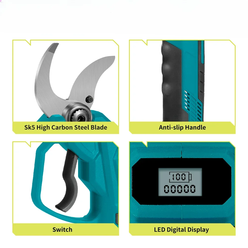 For 45mm Brushless Electric Pruning Shears  4 Gears Cordless Efficient Garden Electric Scissors For Makita 18V Battery 4