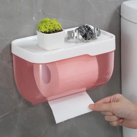 

No Drill Bathroom Toliet Tissue Box Paper Holder Dispensor Self-adhesive L/S