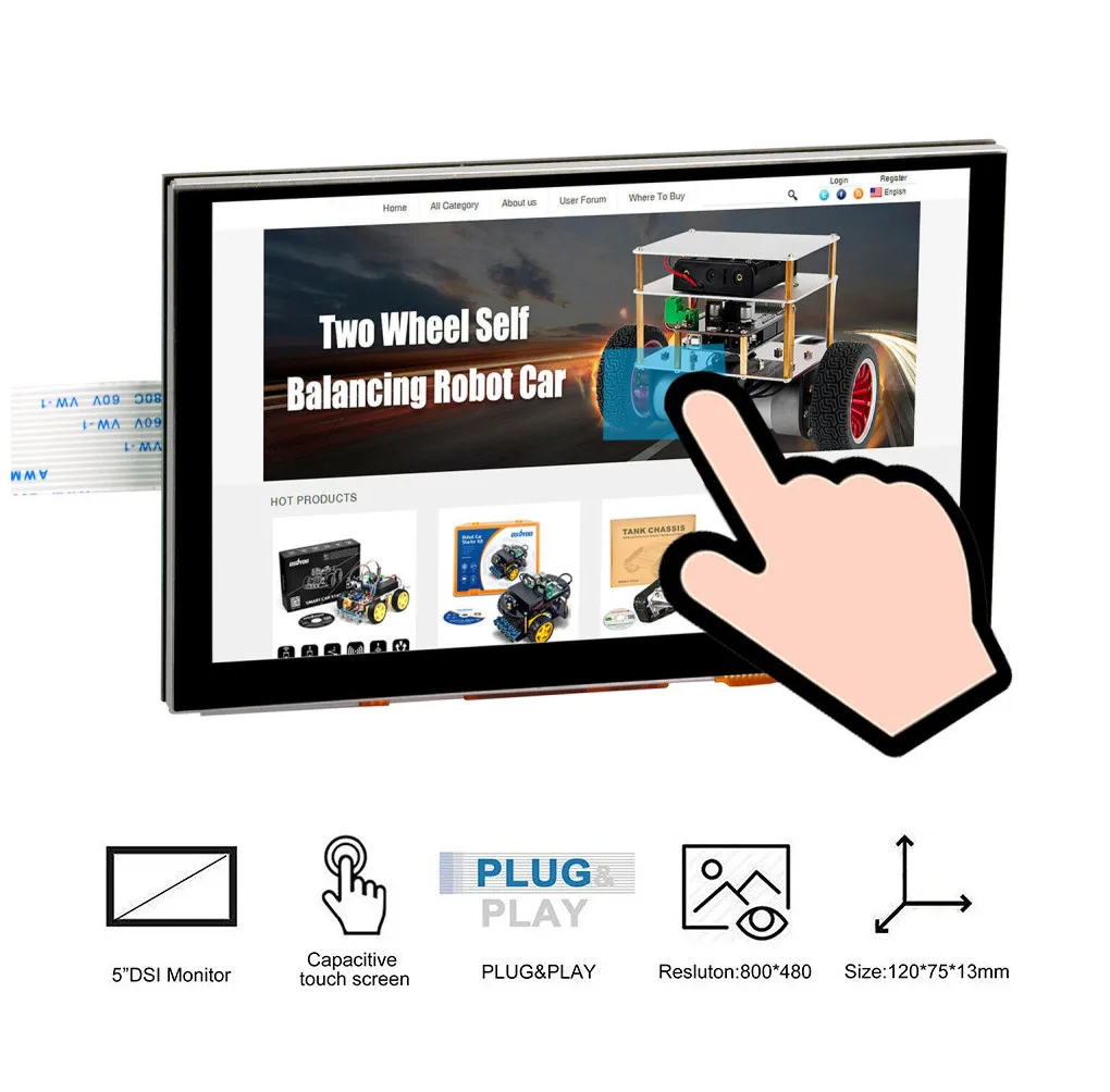 

Новый 5-дюймовый TFT ЖК-дисплей емкостный сенсорный экран DSI разъем 800x480 для Raspberry Pi