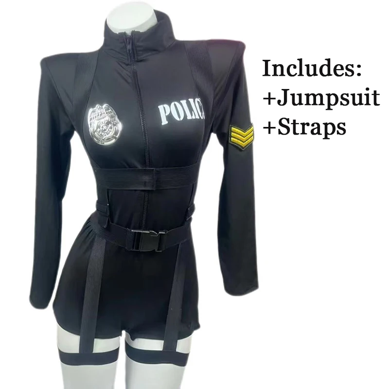 Sexy Policewoman Cop Uniform Bodysuit Blue Suit Police Officer Costume Woman Carnival Party Clubwear Halloween Cosplay Costumes