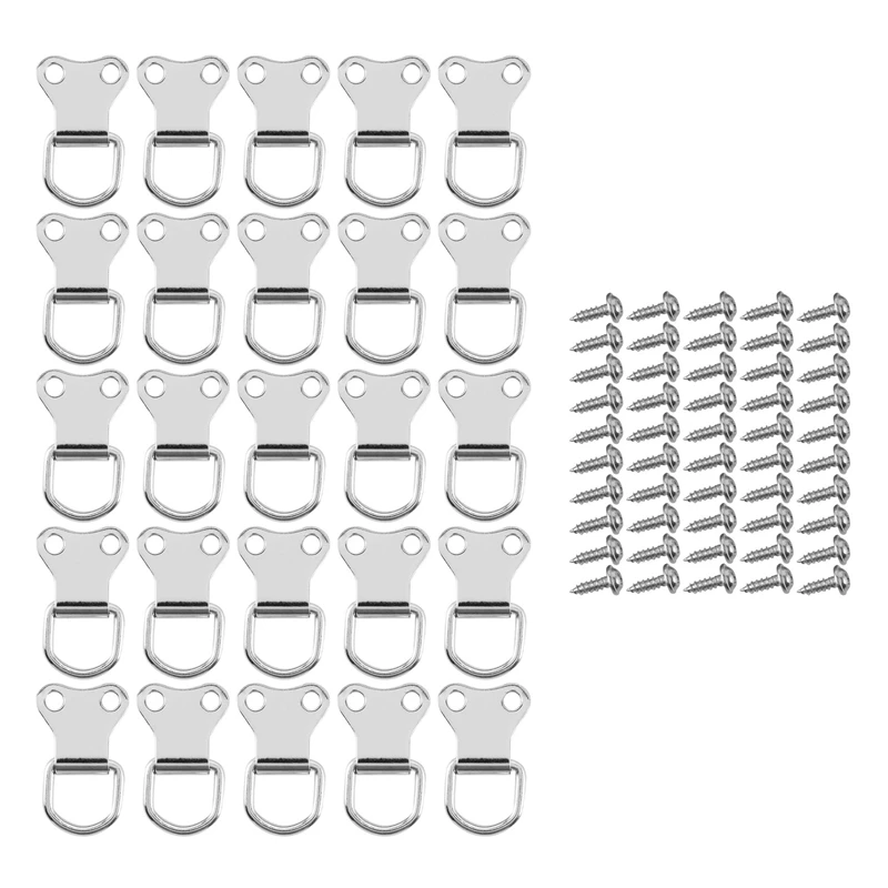 

25 Pcs D-Ring Picture Frame Hanging Hooks Double Hole Hangers With Screws Silver