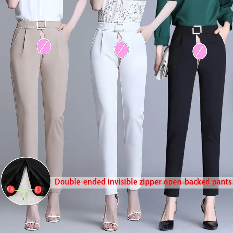 Women's Casual Pants Women's Versatile Fashion Invisible Open Crotch Convenient Skinny Pants Women High Waist Pencil Harem Pants