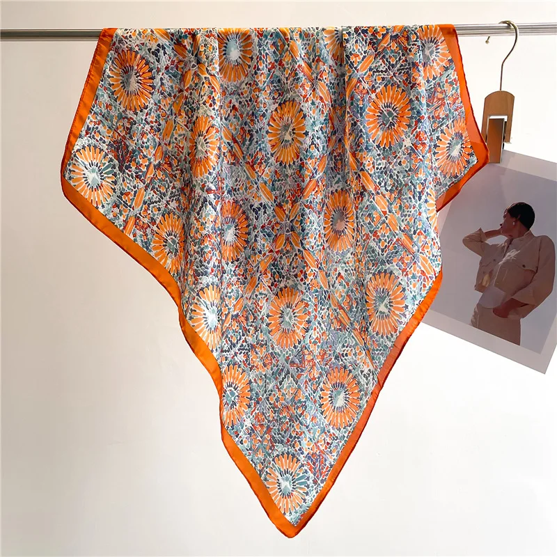 Summer Fashion 70x70cm Silk Square Plaid Scarf Women Retro Satin Neck Hair Tie Band Soft Neckerchife Hijab Head Foulard Bandana 2