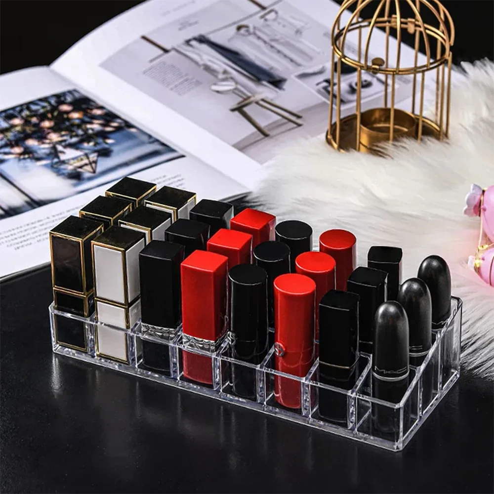 Clear 12 Grid Lipstick Stand Case Makeup Organizer