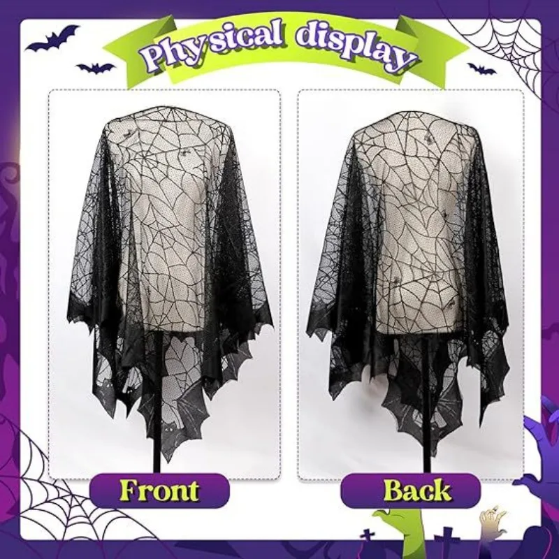 Black Magic Spider Web Bat Womens Cloak Cloak Halloween Horror Gentle Shawl Costume Accessories Spider Web Bat Cloak