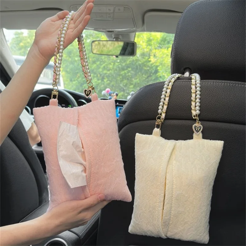 

Car Tissue Box, Seersucker Small Fresh Decoration, Car Paper Drawer, Car Chair Back Hanging Storage Tissue Bag