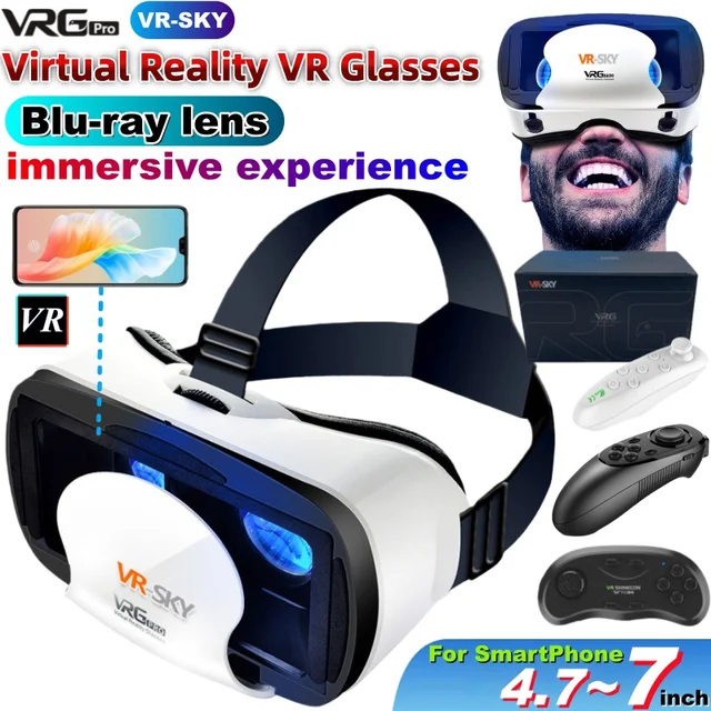 VR-SKY Blu-Ray Virtual Reality VR Glasses IMAX 4K 3D Glasses Google Box VR Headset Helmet for 4.7-7" Phone,Support Game Joystick 1