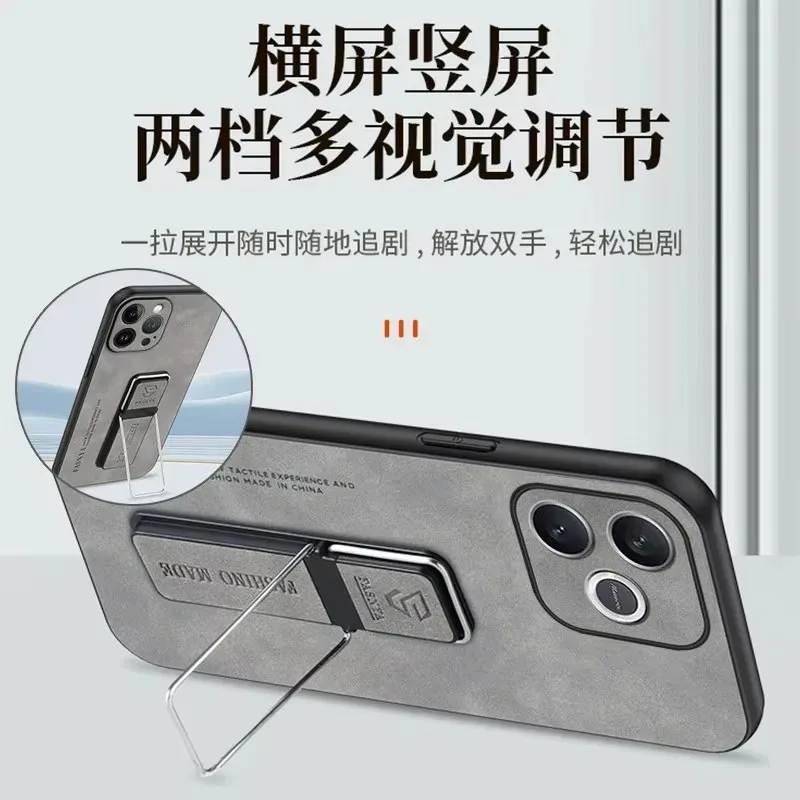Leather Magnetic Holder Shockproof Case - Matte Finish Phone Back Cover
