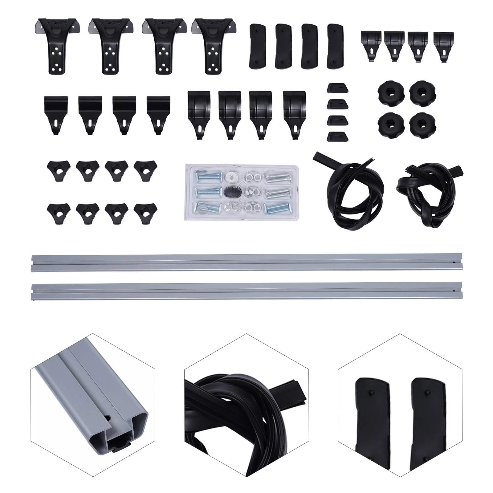 Universelle Dachträger-Kreuzstangen, Aluminiumlegierung, Auto-Dachstangen, 75 kg/165 lbs Belastung für SUV-Limousine, 122–130 cm Dachbreite, Schwarz/Silber – Detail 4