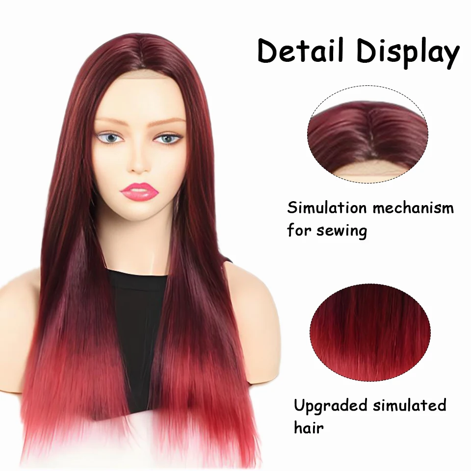 Long Straight Black And Red Ombre Cosplay Wigs Heat Resistant Synthetic Wigs For Women Christmas New Year Carnival Music