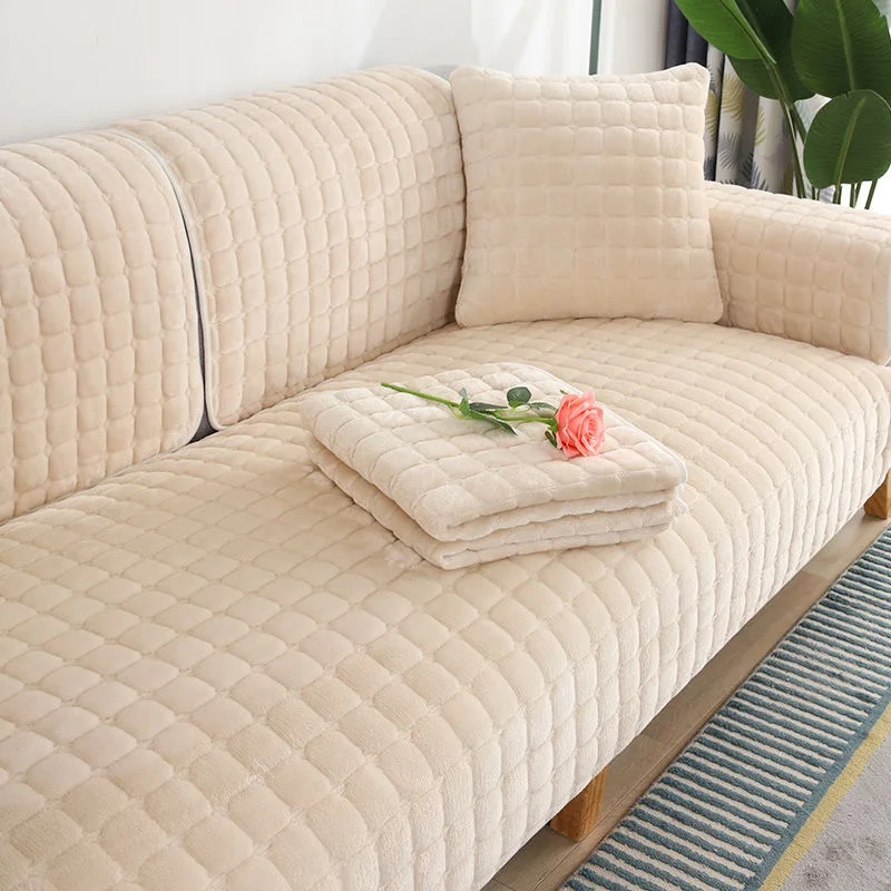Luxurious Velvet Plush Non-Slip Sofa Cover with Armrest and Back Towel