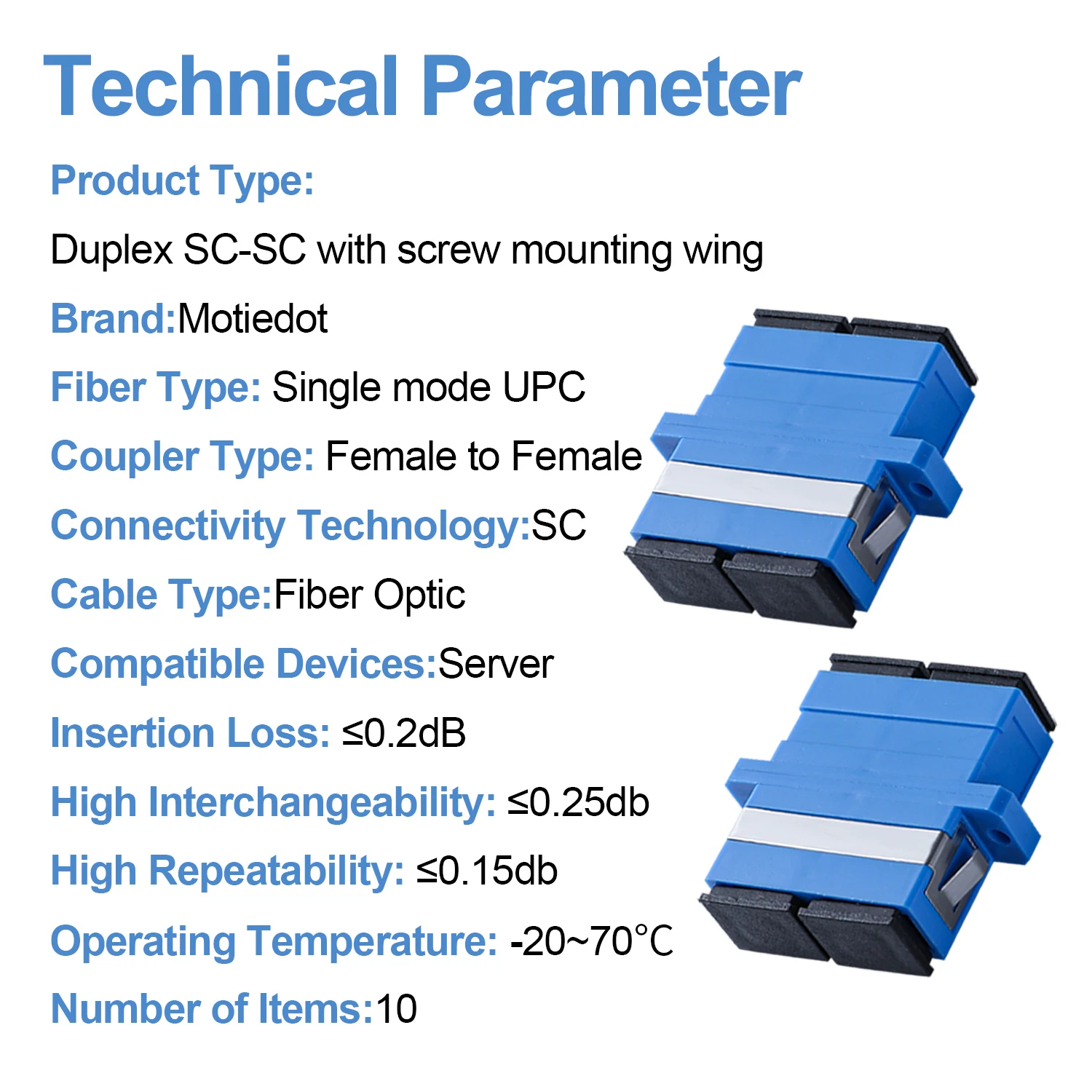 10 Pcs SC UPC Couplers, Duplex Fiber Optical Adapters Cable Connectors SM Flange Ftth