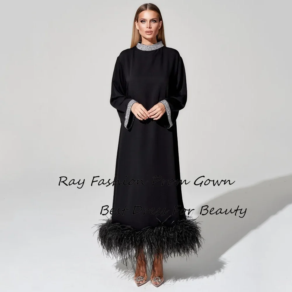 

Ray Fashion A Line Evening Dress High Neck With Full Sleeves Ankle Beading Length For Formal Occasion Saudi Arabia فساتين سهرة