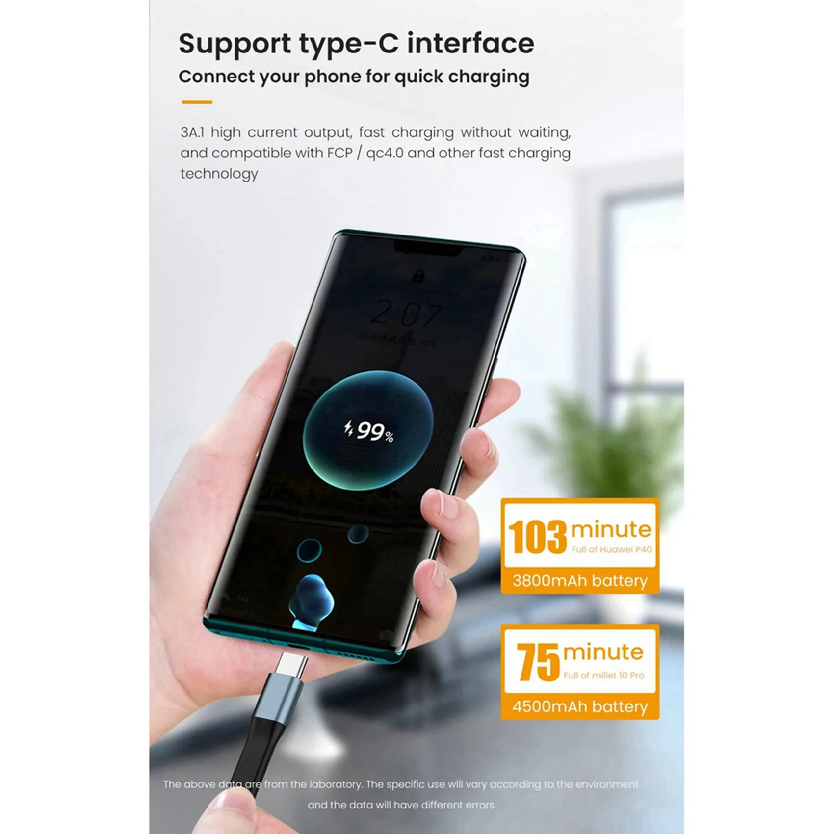 2X PD65W USB Type C to Type-C Cable Mini Keychain Portable 3A Fast Charging Type-C Short Data Cable for Devices