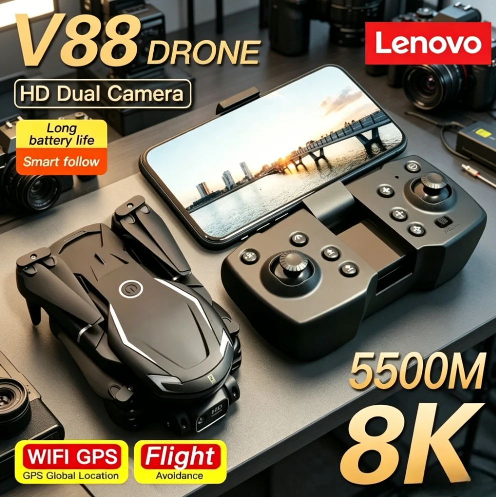 레노버 V88 드론 8K 5G GPS 전문가용 HD 항공 촬영 원격 조종 항공기 HD 듀얼 카메라 쿼드콥터 장난감 UAV