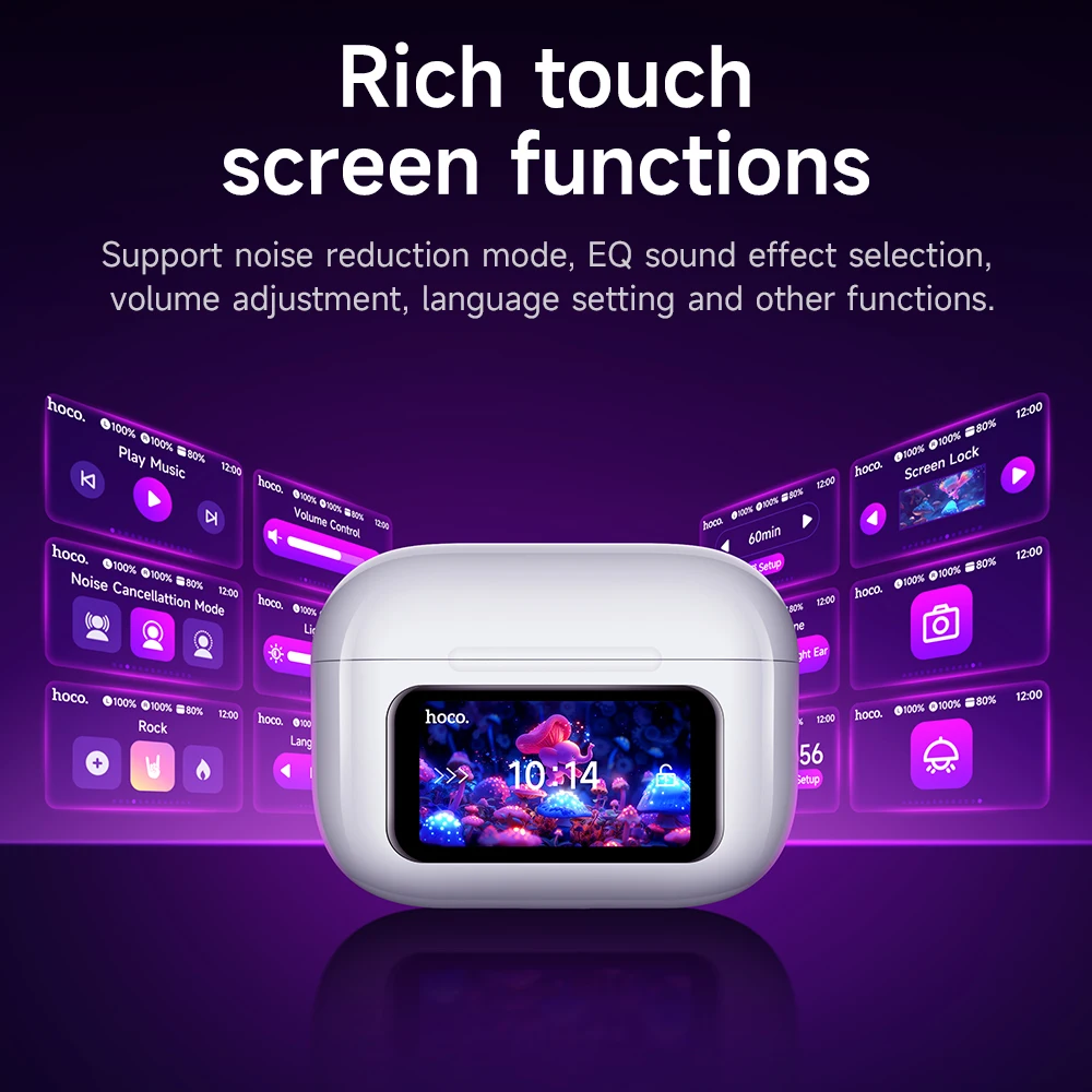 Wireless Earbuds with Bluetooth 5.4, ANC, LCD Touch Display, HiFi Sound, and Waterproof Design