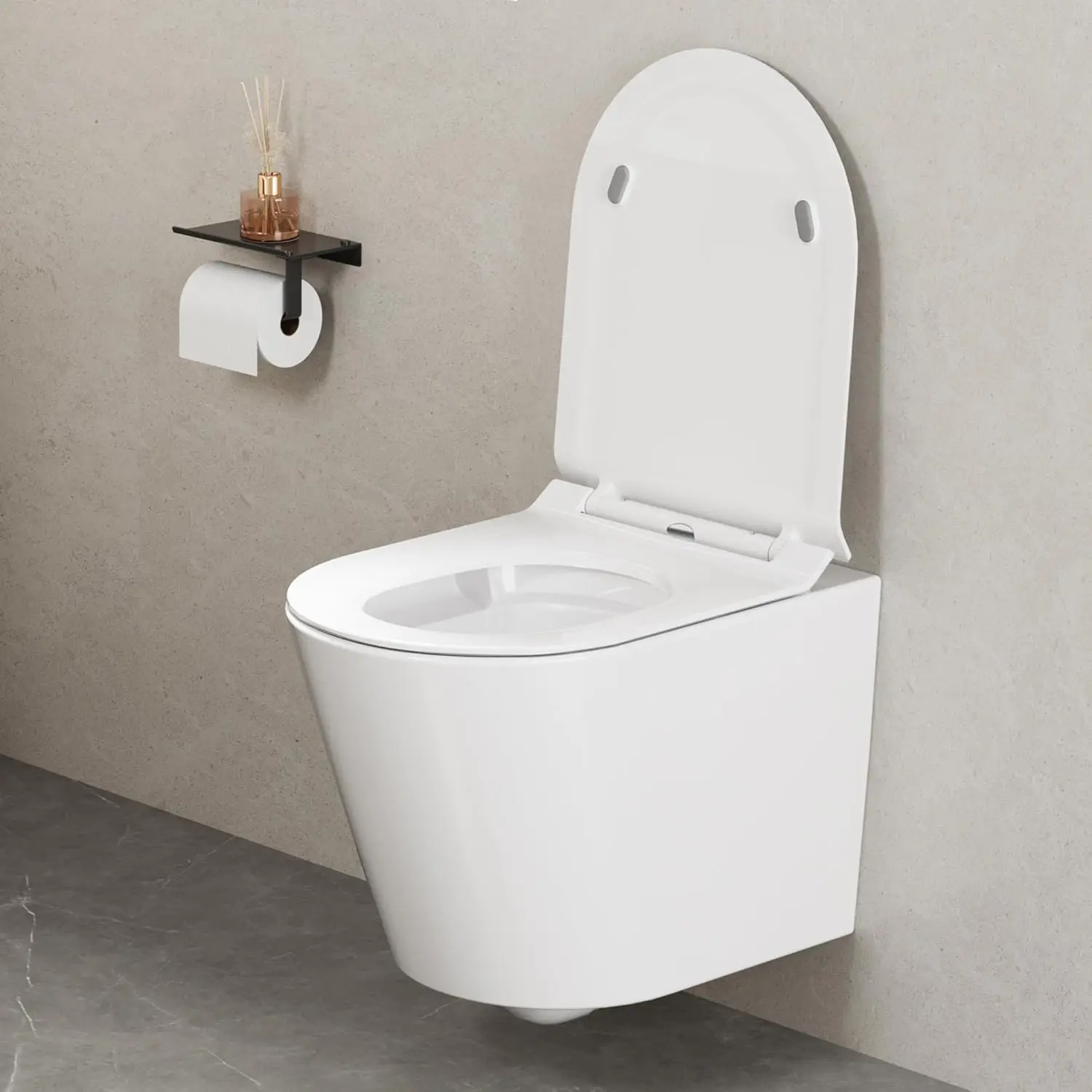 D-förmiger, dünner Toilettensitz mit Soft-Close-Mechanismus, Toilettensitz mit Schnellverschlussfunktion, Toilettendeckel aus UF-Duroplast – Detail 7